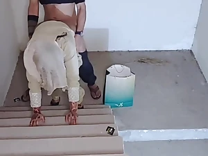 Indian professor Bhabi's special Desi rubdown nigh outstanding arse & yam-sized salami on stairs